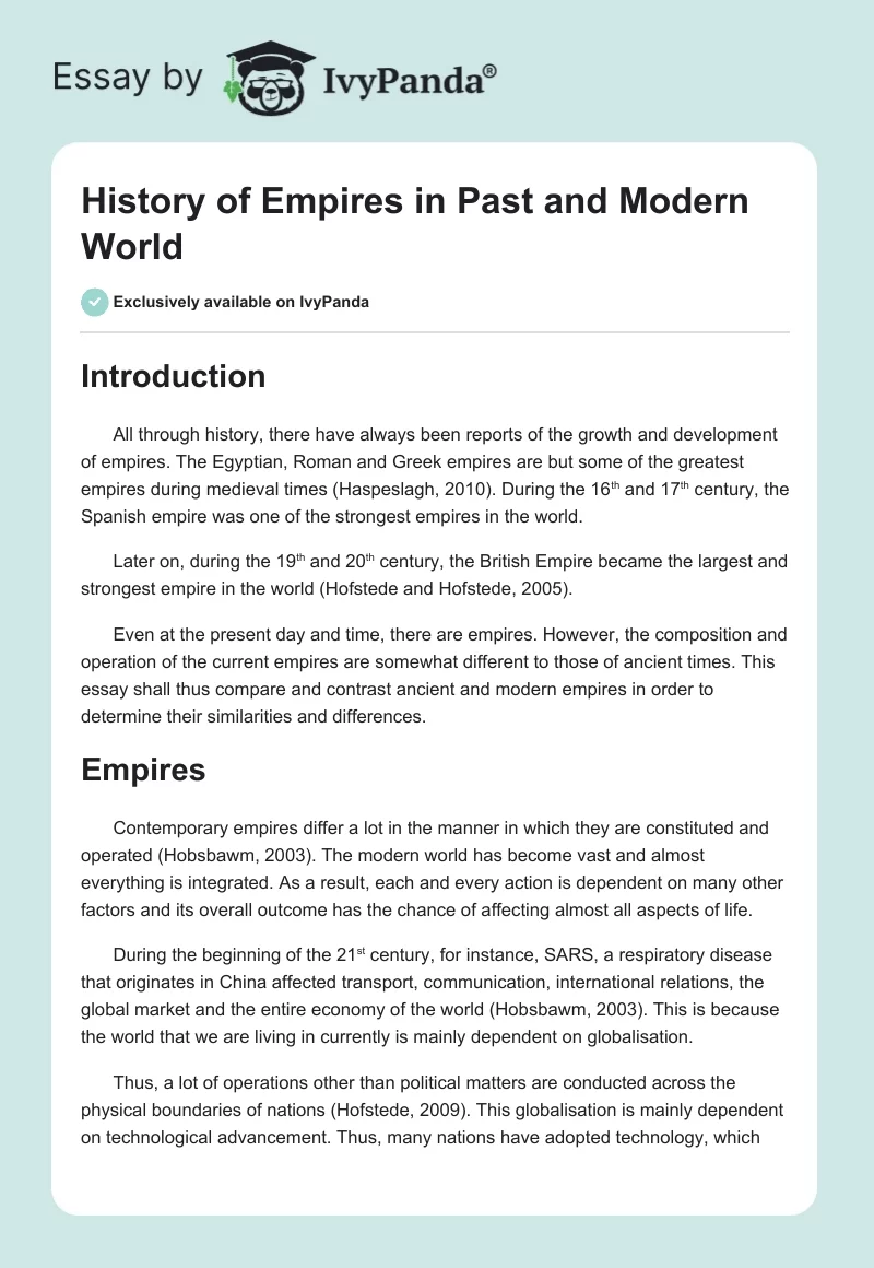 History of Empires in Past and Modern World. Page 1