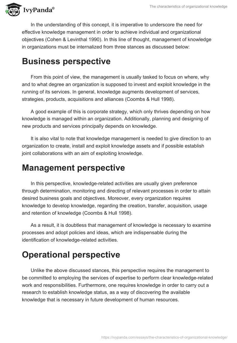 The characteristics of organizational knowledge. Page 2