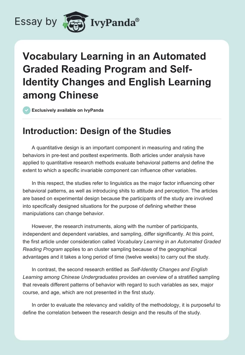 Vocabulary Learning in an Automated Graded Reading Program and Self-Identity Changes and English Learning among Chinese. Page 1