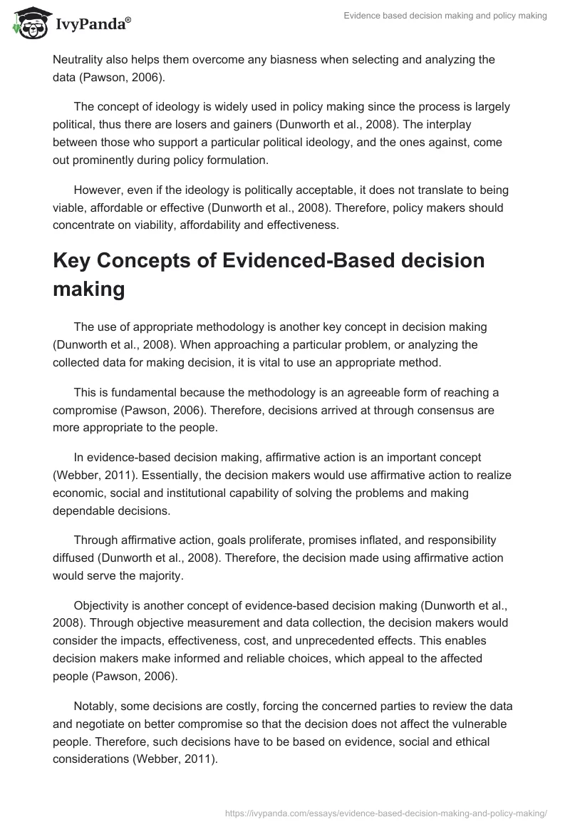 Evidence based decision making and policy making. Page 2