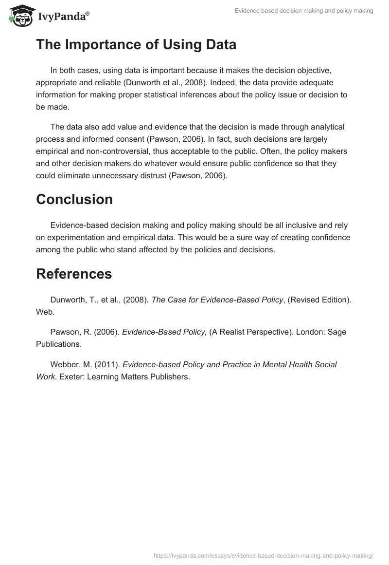 Evidence based decision making and policy making. Page 3
