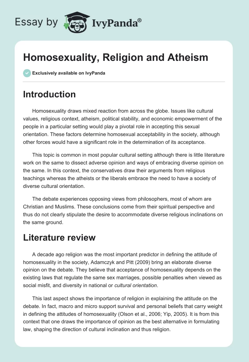 Homosexuality, Religion and Atheism. Page 1