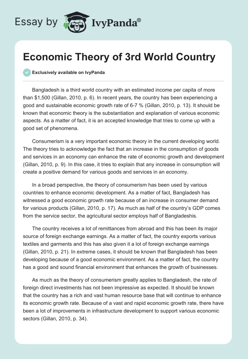 Economic Theory of 3rd World Country. Page 1