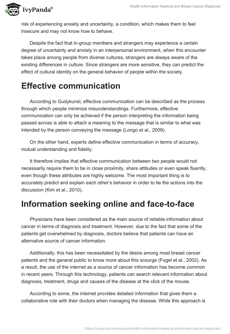 Health Information Seeking and Breast Cancer Diagnosis. Page 4