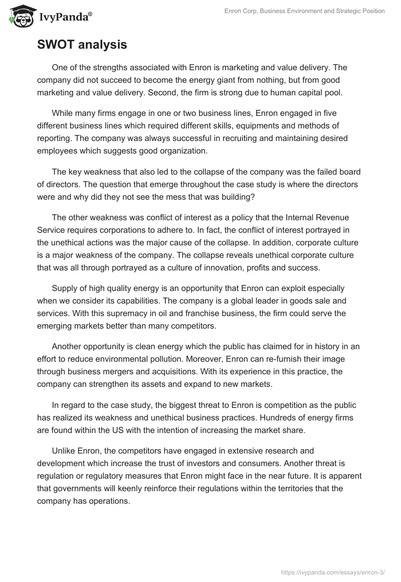 Enron Corp. Business Environment and Strategic Position. Page 4