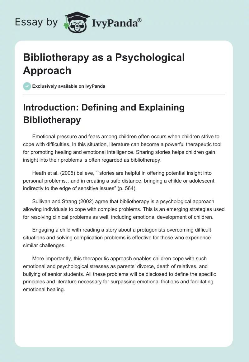 Bibliotherapy as a Psychological Approach. Page 1