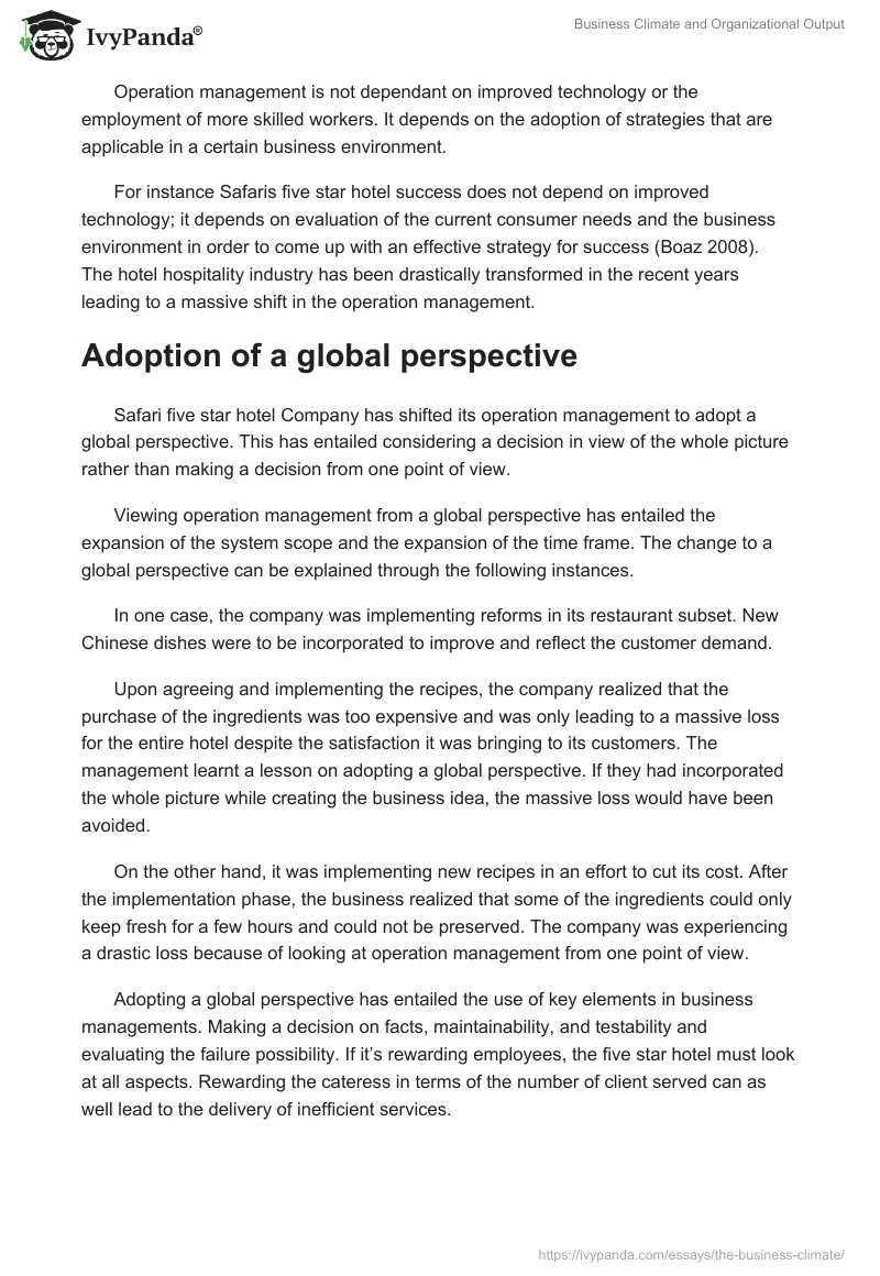 Business Climate and Organizational Output. Page 2