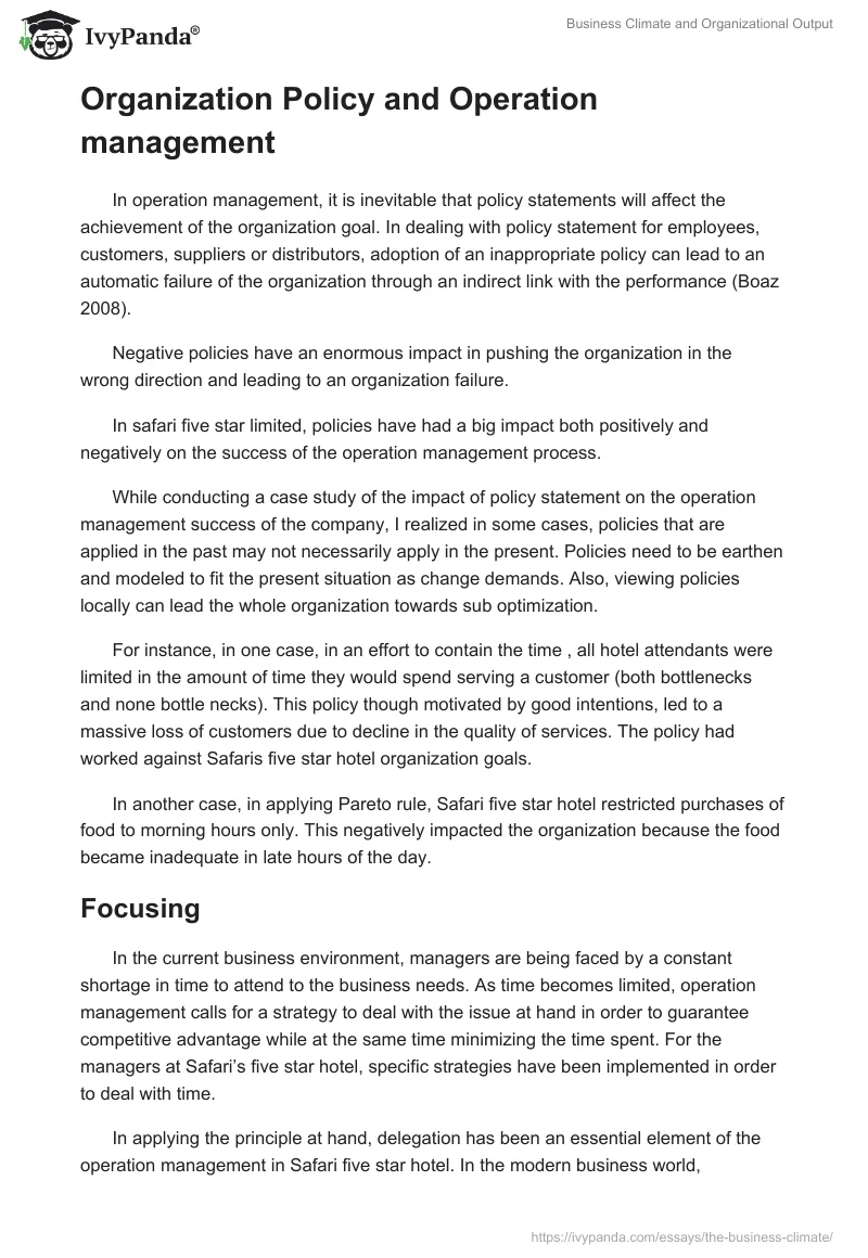 Business Climate and Organizational Output. Page 3