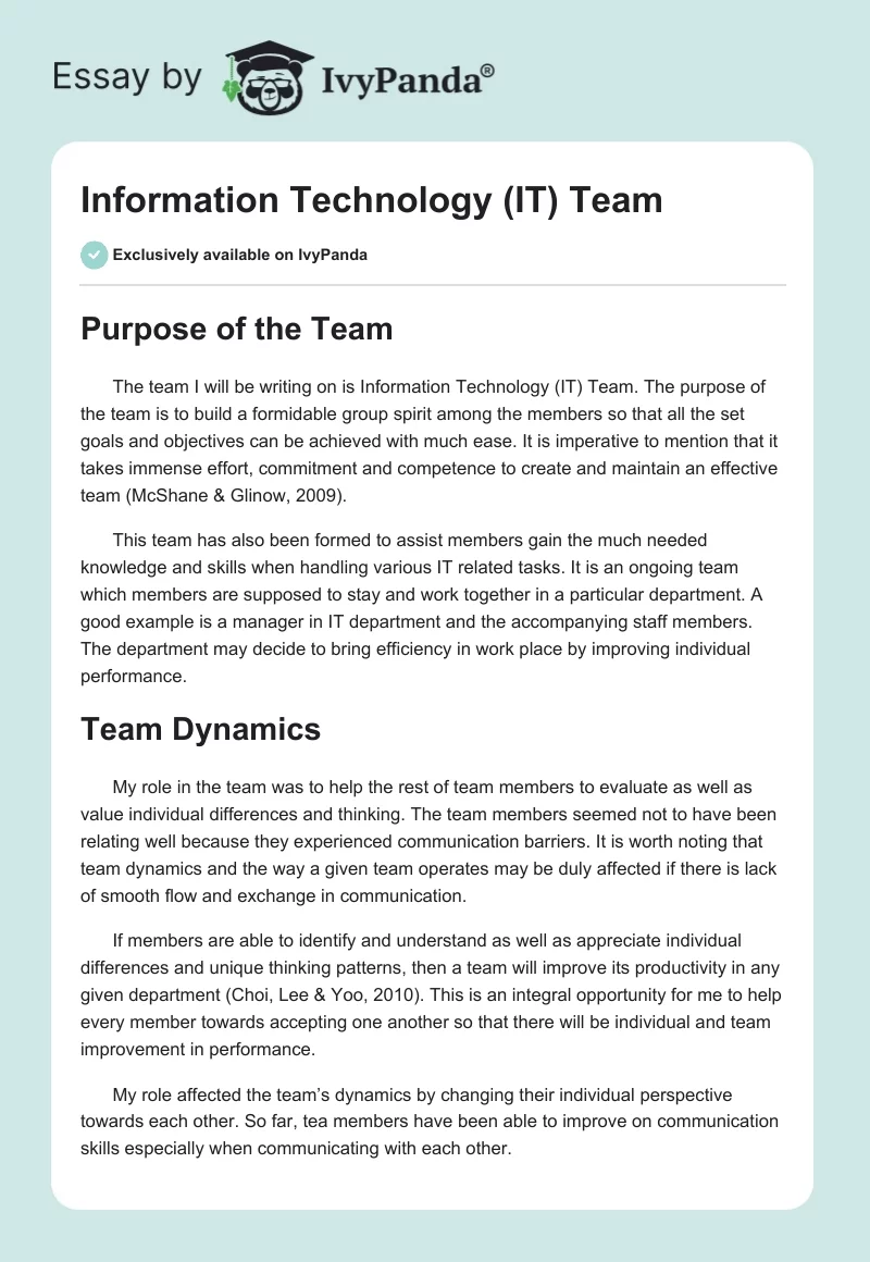 Information Technology (IT) Team. Page 1