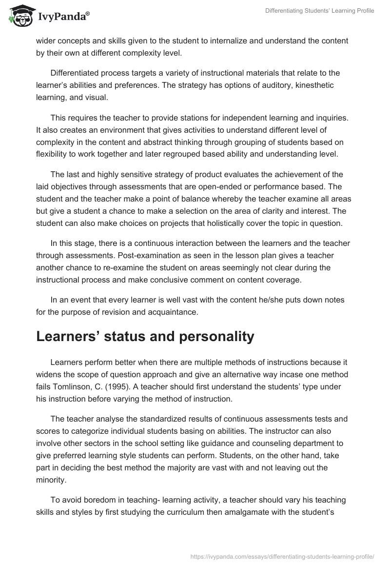 Differentiating Students’ Learning Profile. Page 4