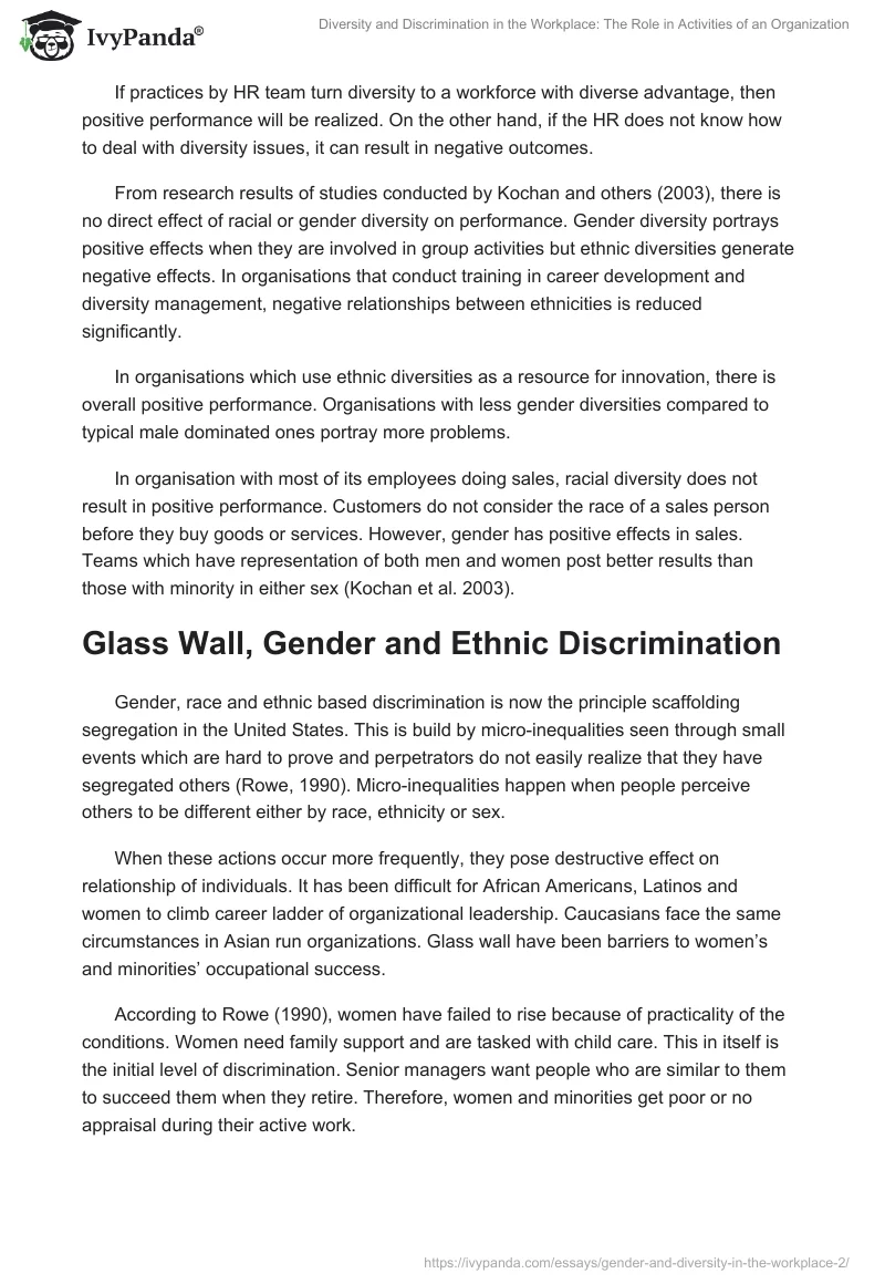 Diversity and Discrimination in the Workplace: The Role in Activities of an Organization. Page 3