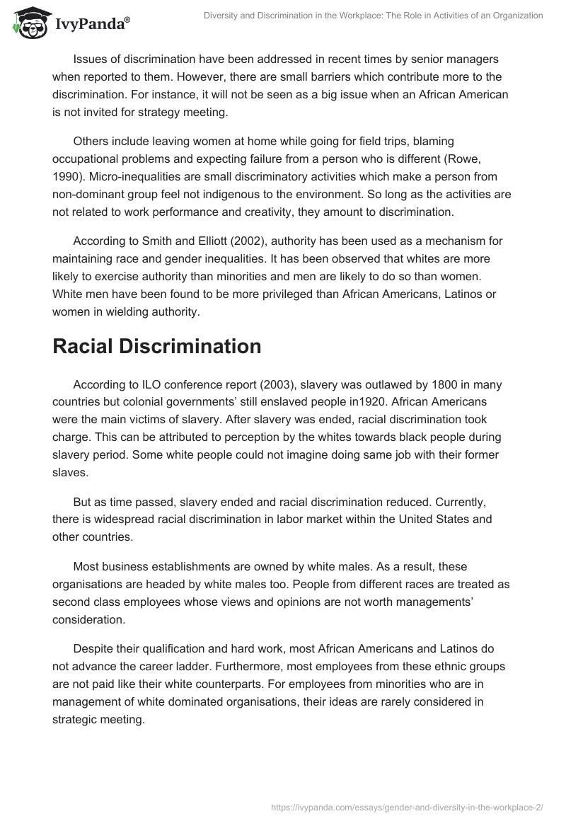 Diversity and Discrimination in the Workplace: The Role in Activities of an Organization. Page 4