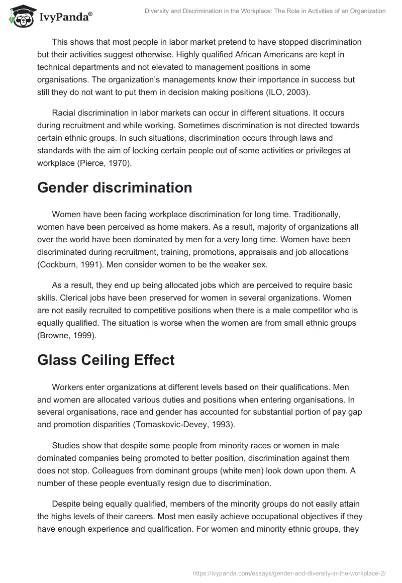 Diversity and Discrimination in the Workplace: The Role in Activities of an Organization. Page 5