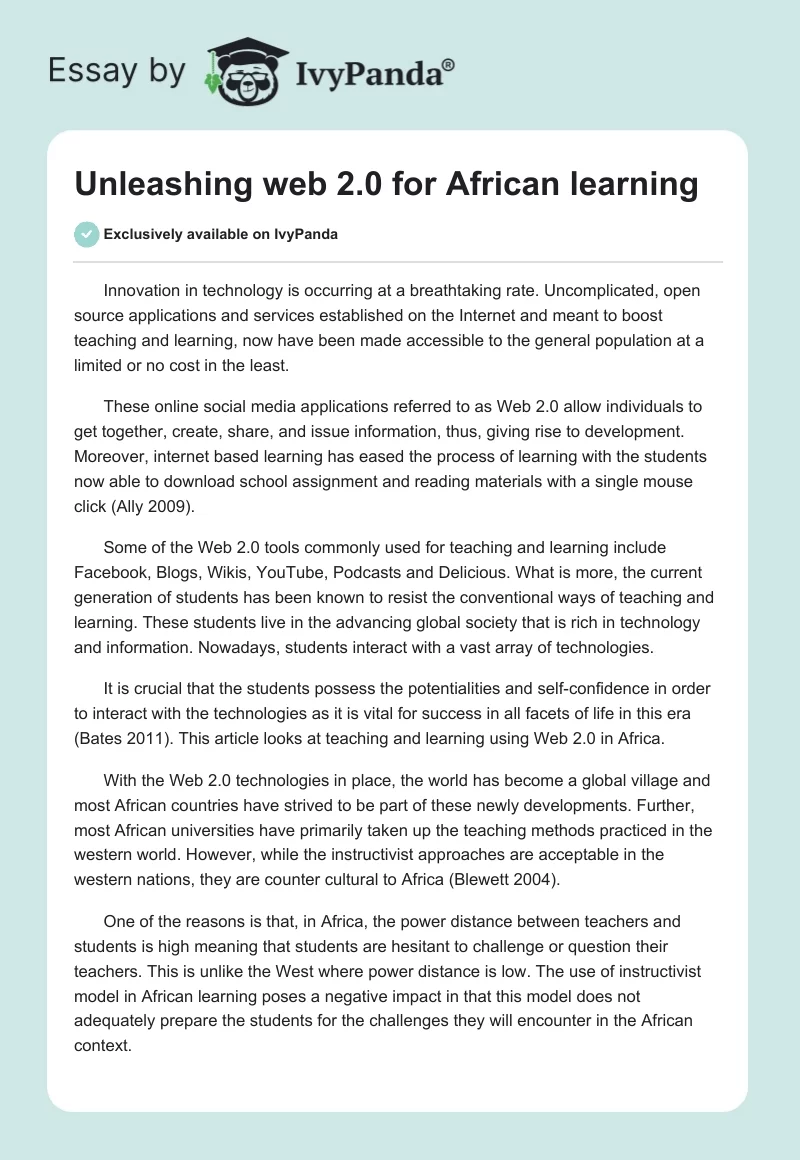 Unleashing web 2.0 for African learning. Page 1
