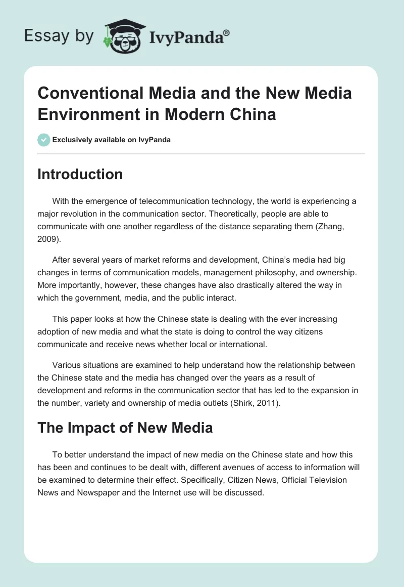 Conventional Media and the New Media Environment in Modern China. Page 1
