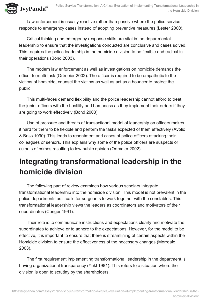 Police Service Transformation: A Critical Evaluation of Implementing Transformational Leadership in the Homicide Division. Page 3