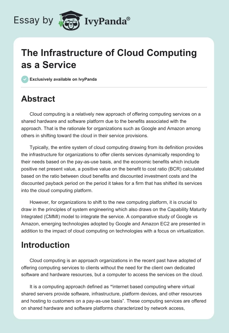 The Infrastructure of Cloud Computing as a Service. Page 1