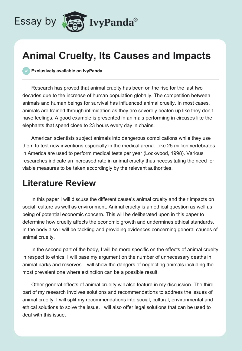 Animal Cruelty, Its Causes and Impacts. Page 1