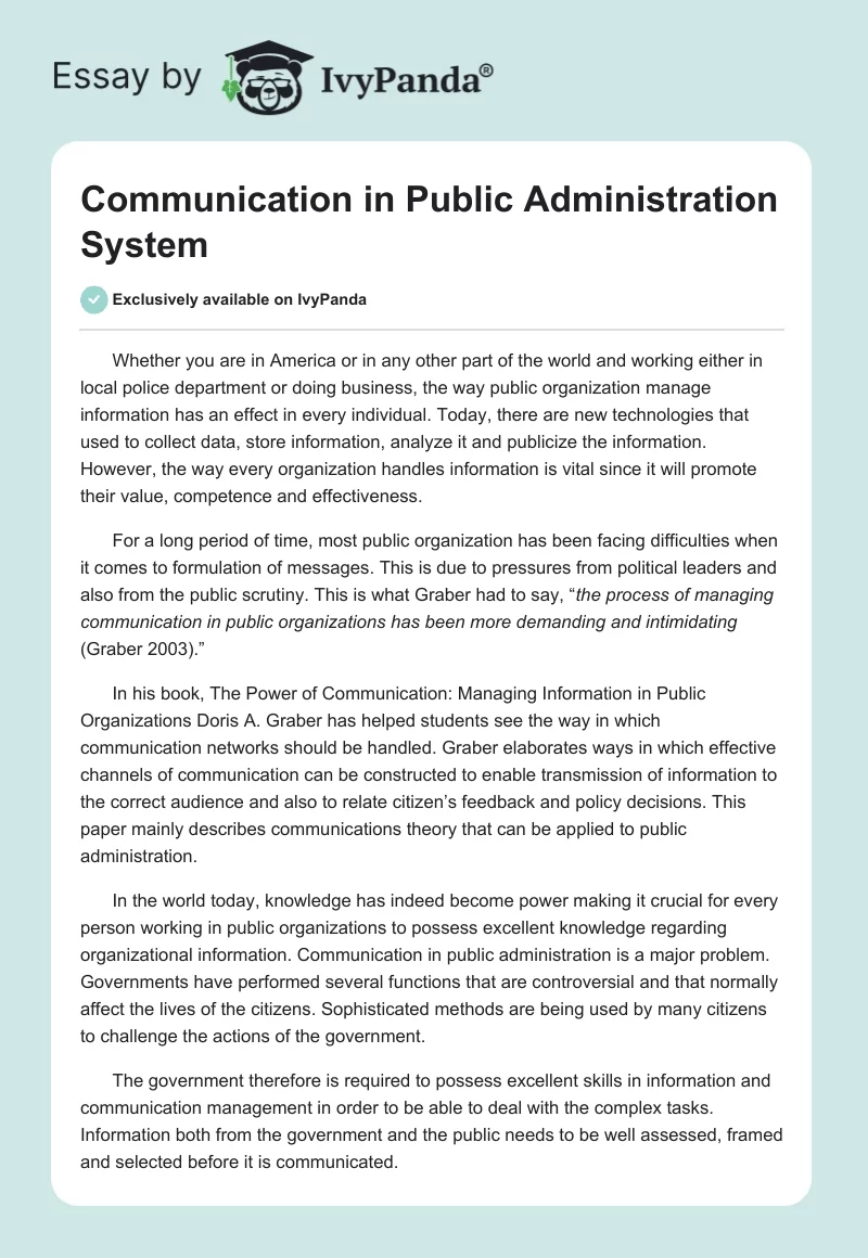 Communication in Public Administration System. Page 1