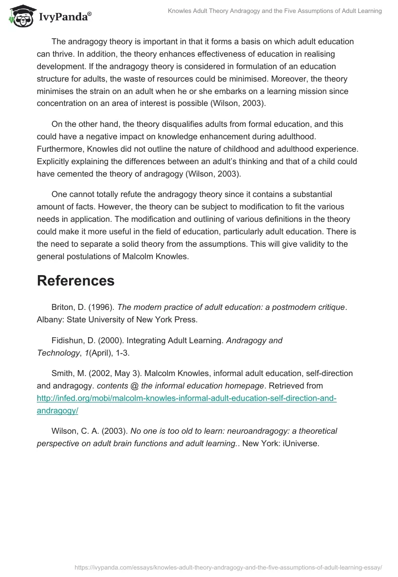 Knowles Adult Theory Andragogy and the Five Assumptions of Adult Learning. Page 4