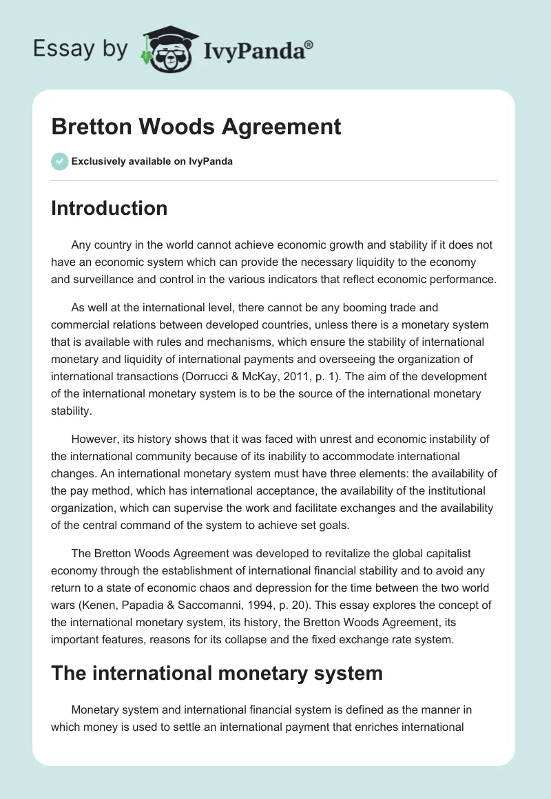 Bretton Woods Agreement. Page 1