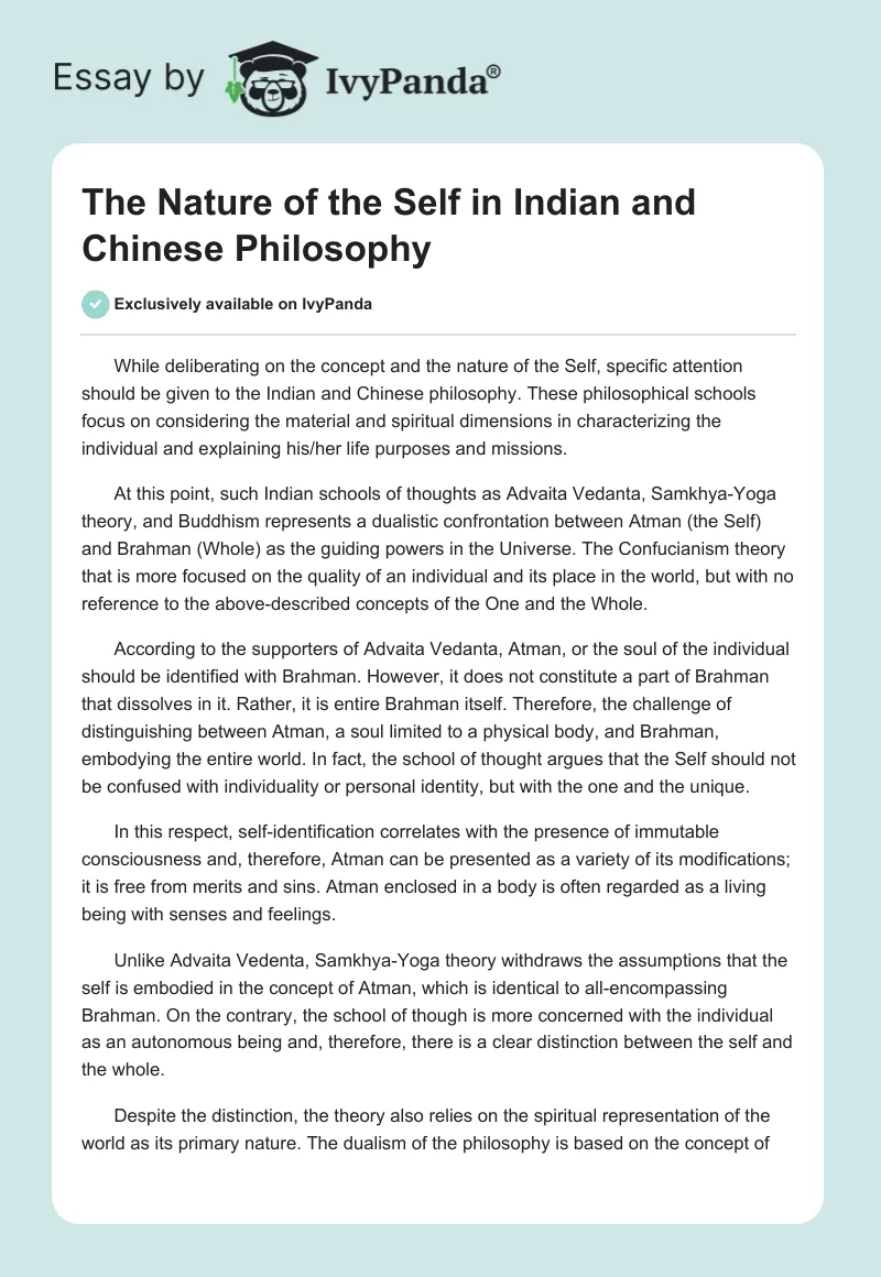 The Nature of the Self in Indian and Chinese Philosophy. Page 1