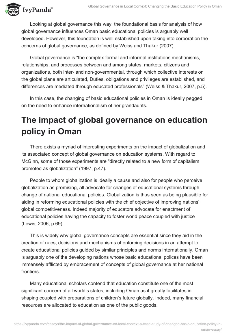 Global Governance in Local Context: Changing the Basic Education Policy in Oman. Page 3