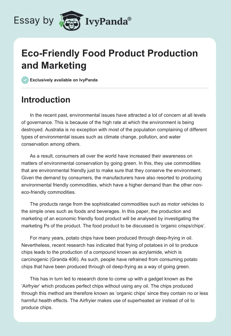 Eco-Friendly Food Product Production and Marketing. Page 1