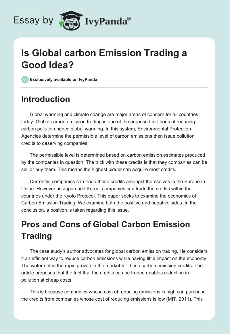Is Global Carbon Emission Trading a Good Idea?. Page 1