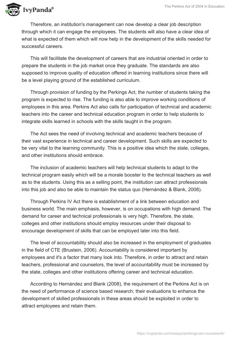 The Perkins Act of 2004 in Education. Page 2