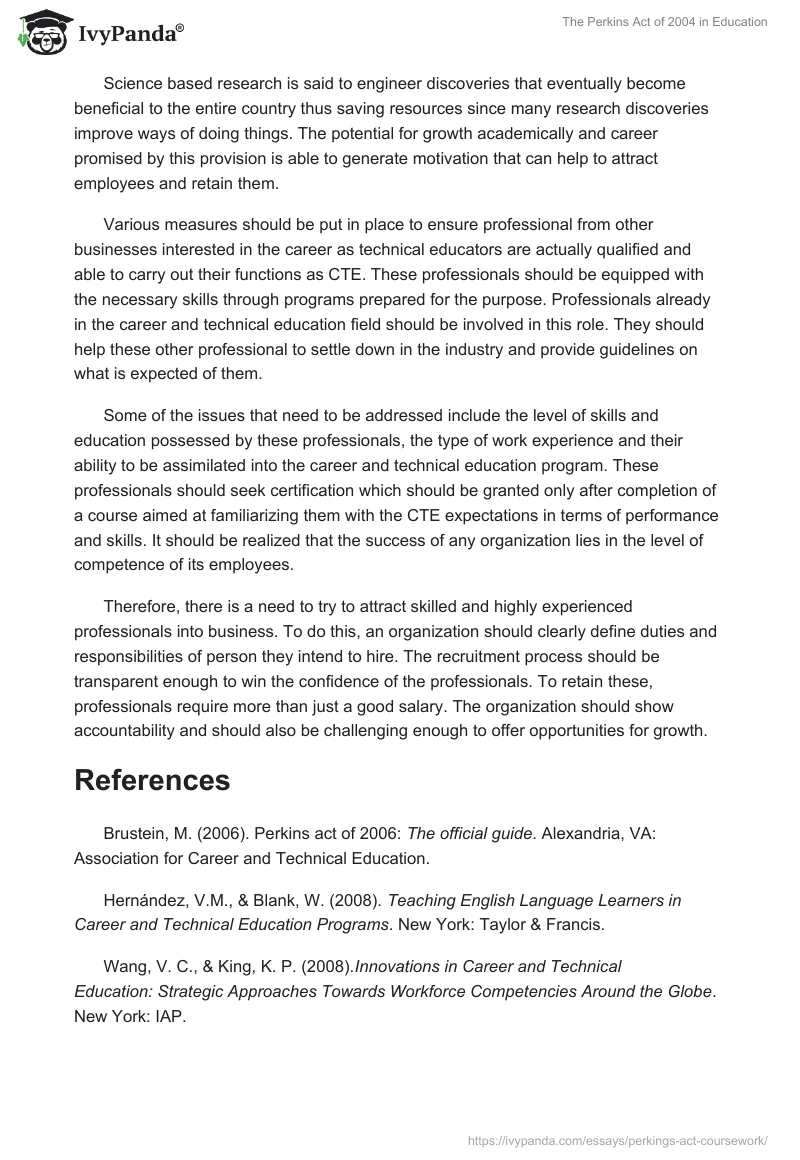 The Perkins Act of 2004 in Education. Page 3