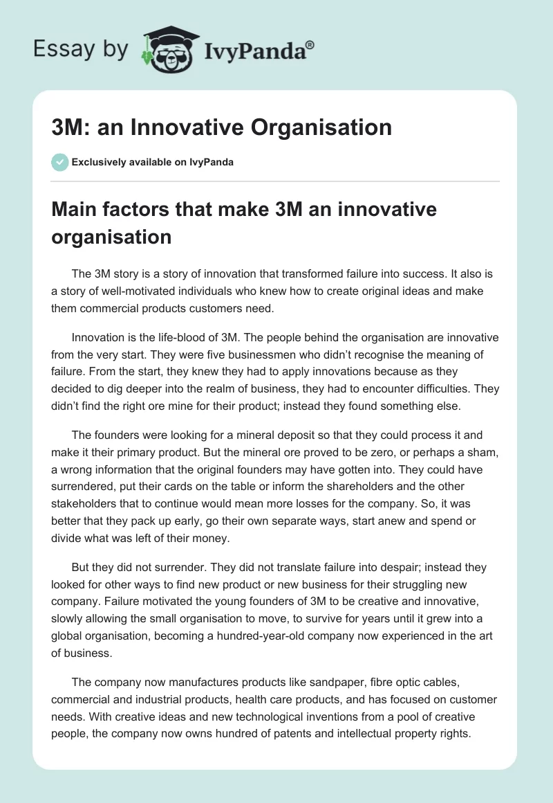 3M: an Innovative Organisation. Page 1