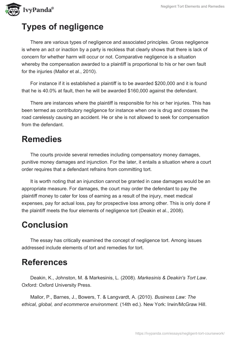Negligent Tort Elements and Remedies. Page 2