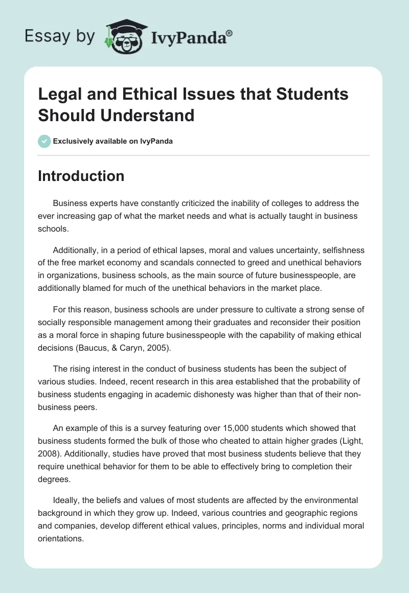 Legal and Ethical Issues that Students Should Understand. Page 1