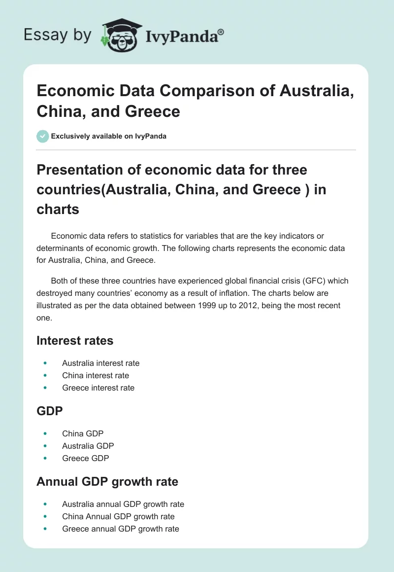 Economic Data Comparison of Australia, China, and Greece. Page 1