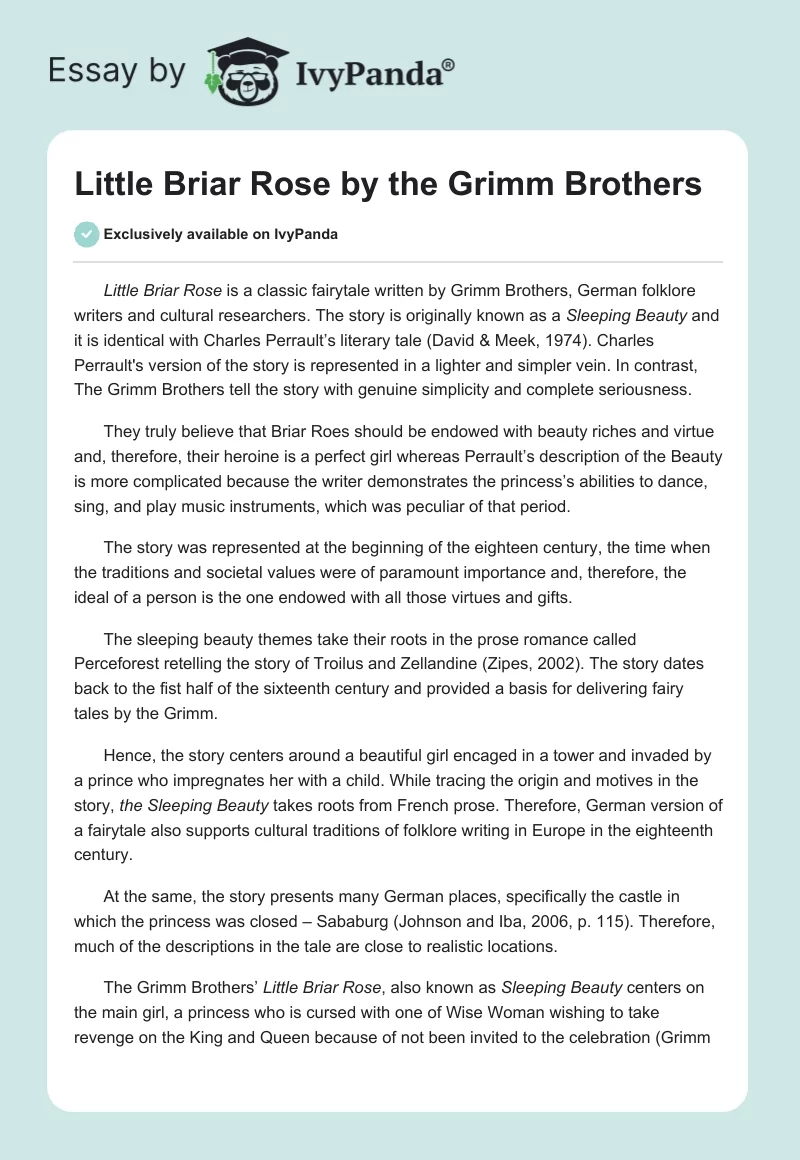Little Briar Rose by the Grimm Brothers. Page 1