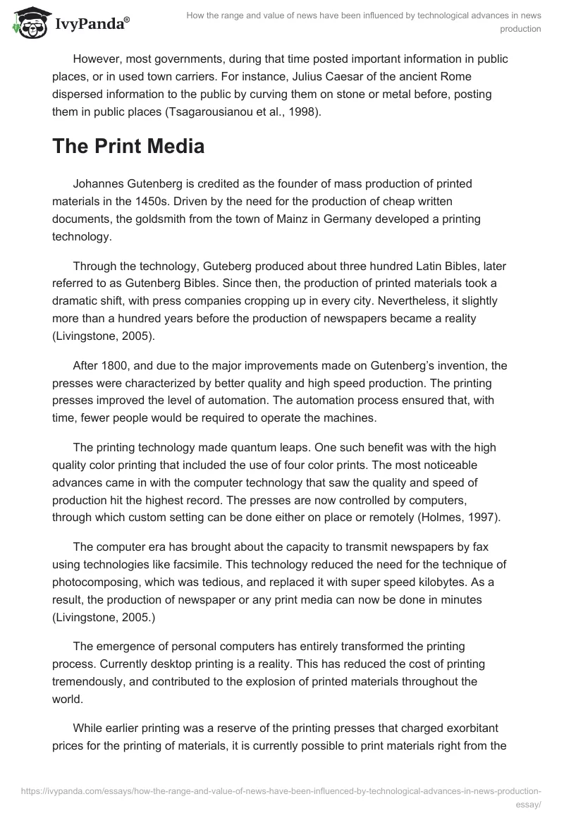 How the range and value of news have been influenced by technological advances in news production. Page 2