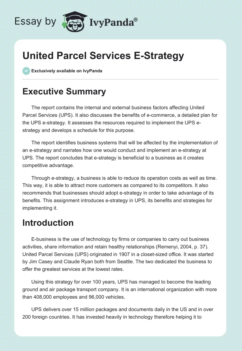 United Parcel Services (UPS) Competitive Advantage. Page 1