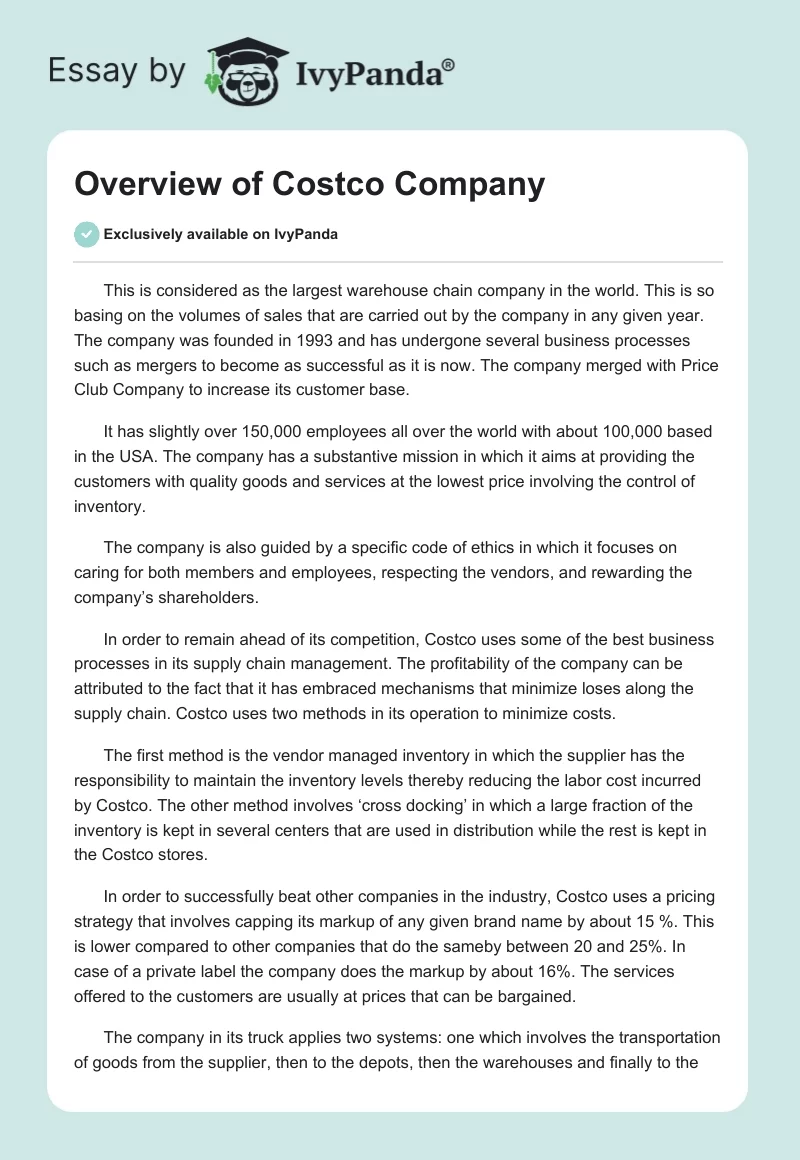 Overview of Costco Company. Page 1