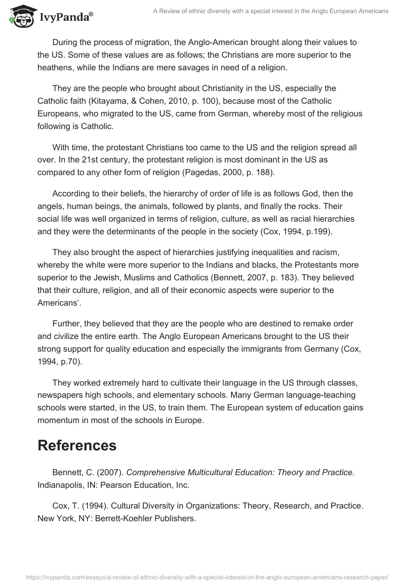 A Review of ethnic diversity with a special interest in the Anglo European Americans. Page 4