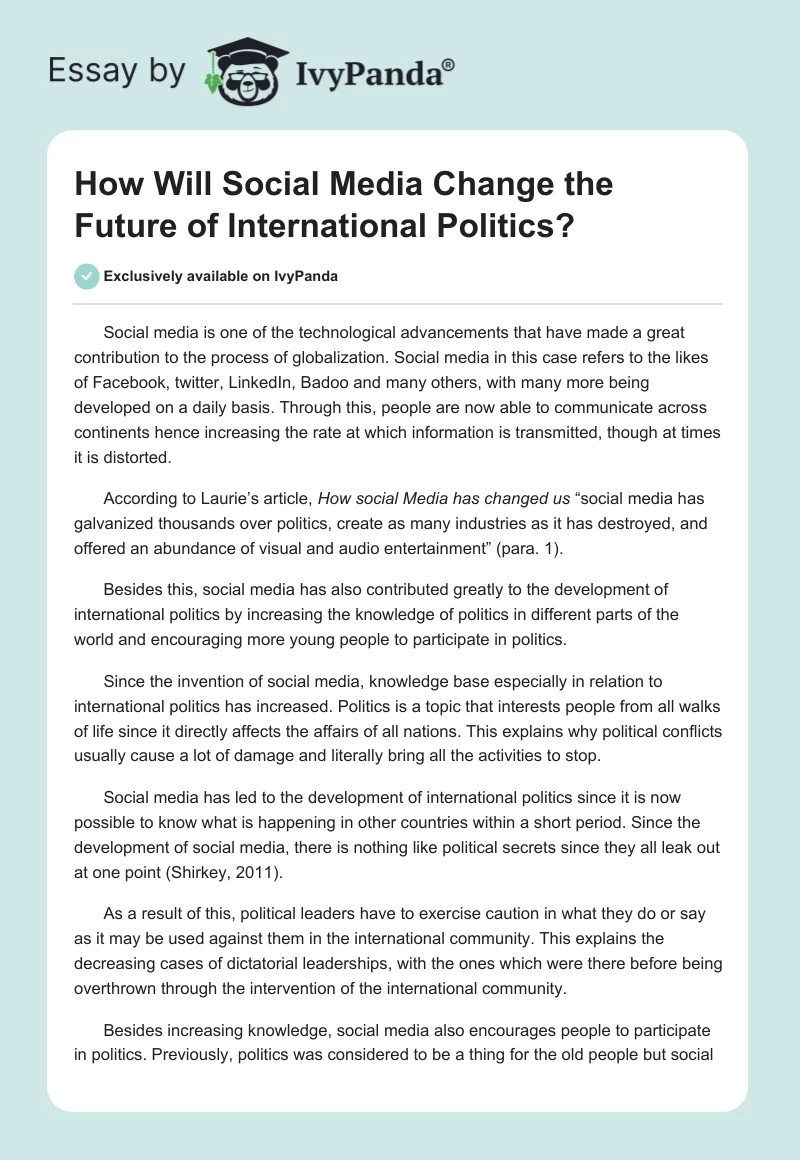 How Will Social Media Change the Future of International Politics?. Page 1