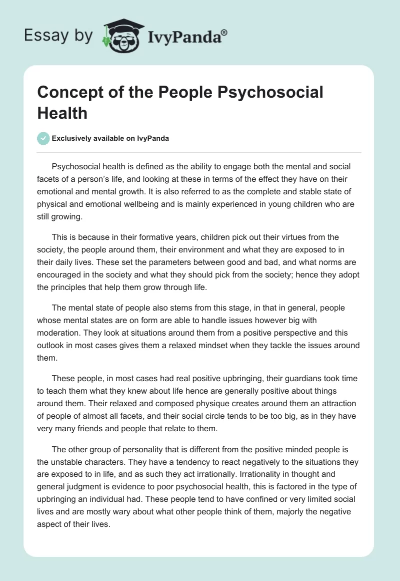 Concept of the People Psychosocial Health. Page 1
