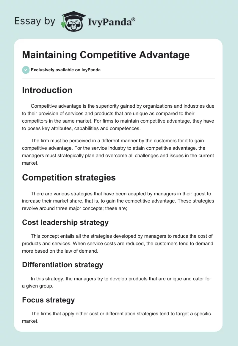 Maintaining Competitive Advantage. Page 1