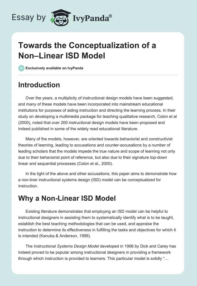 Towards the Conceptualization of a Non–Linear ISD Model. Page 1
