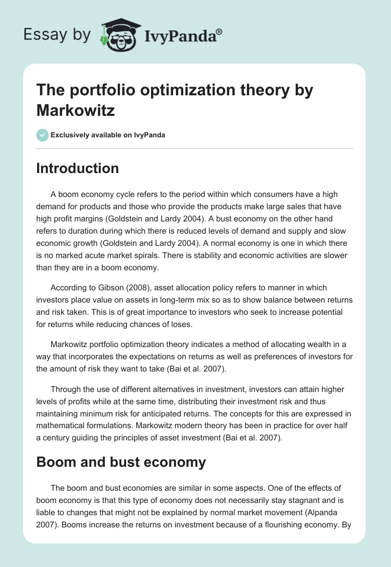The portfolio optimization theory by Markowitz. Page 1