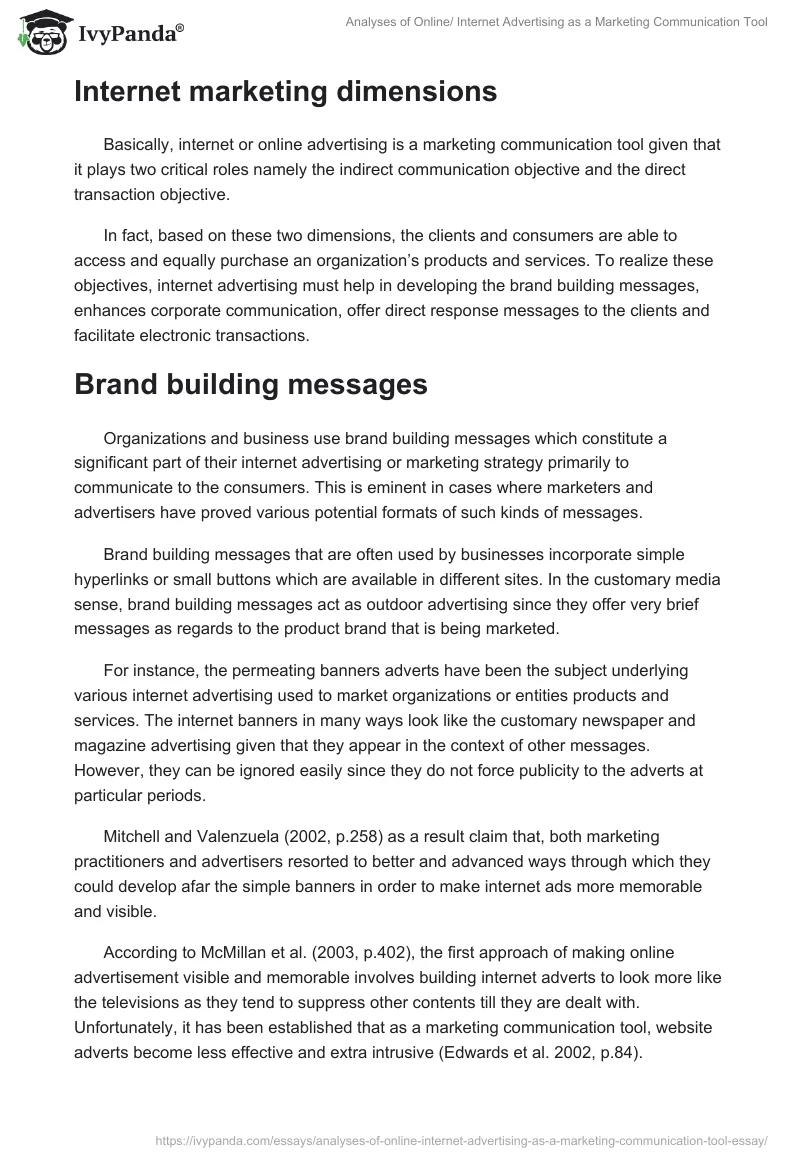 Analyses of Online/ Internet Advertising as a Marketing Communication Tool. Page 3