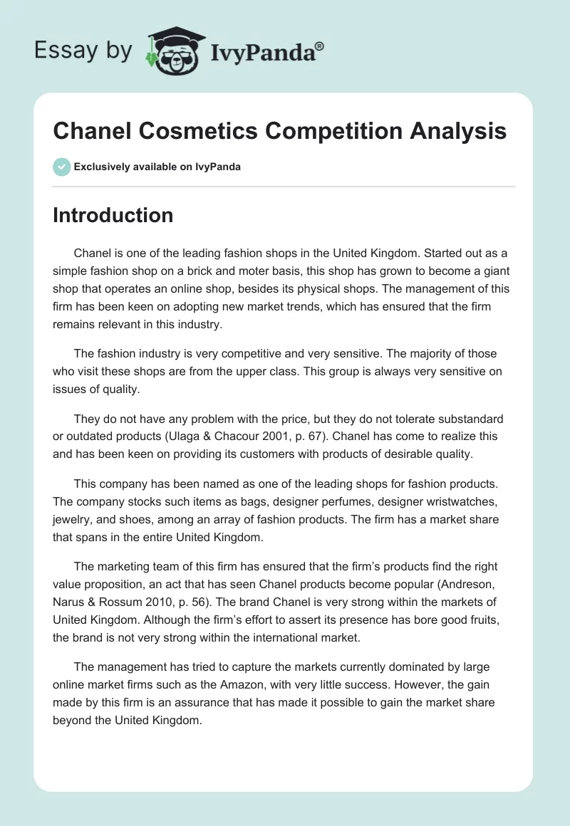 Chanel Cosmetics Competition Analysis - 2510 Words