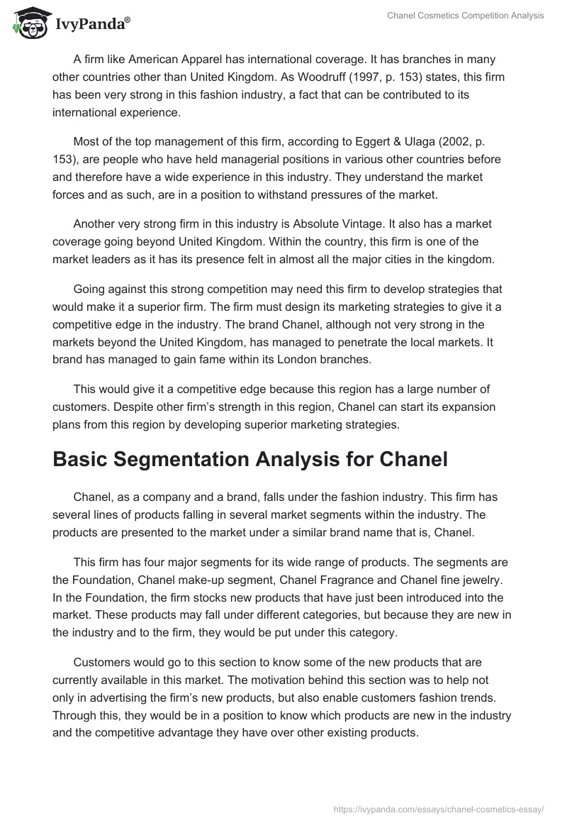 Chanel Cosmetics Competition Analysis - 2510 Words