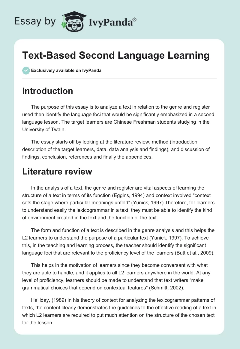 Text-Based Second Language Learning. Page 1