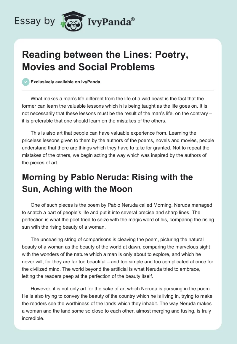 Reading Between the Lines: Poetry, Movies and Social Problems. Page 1